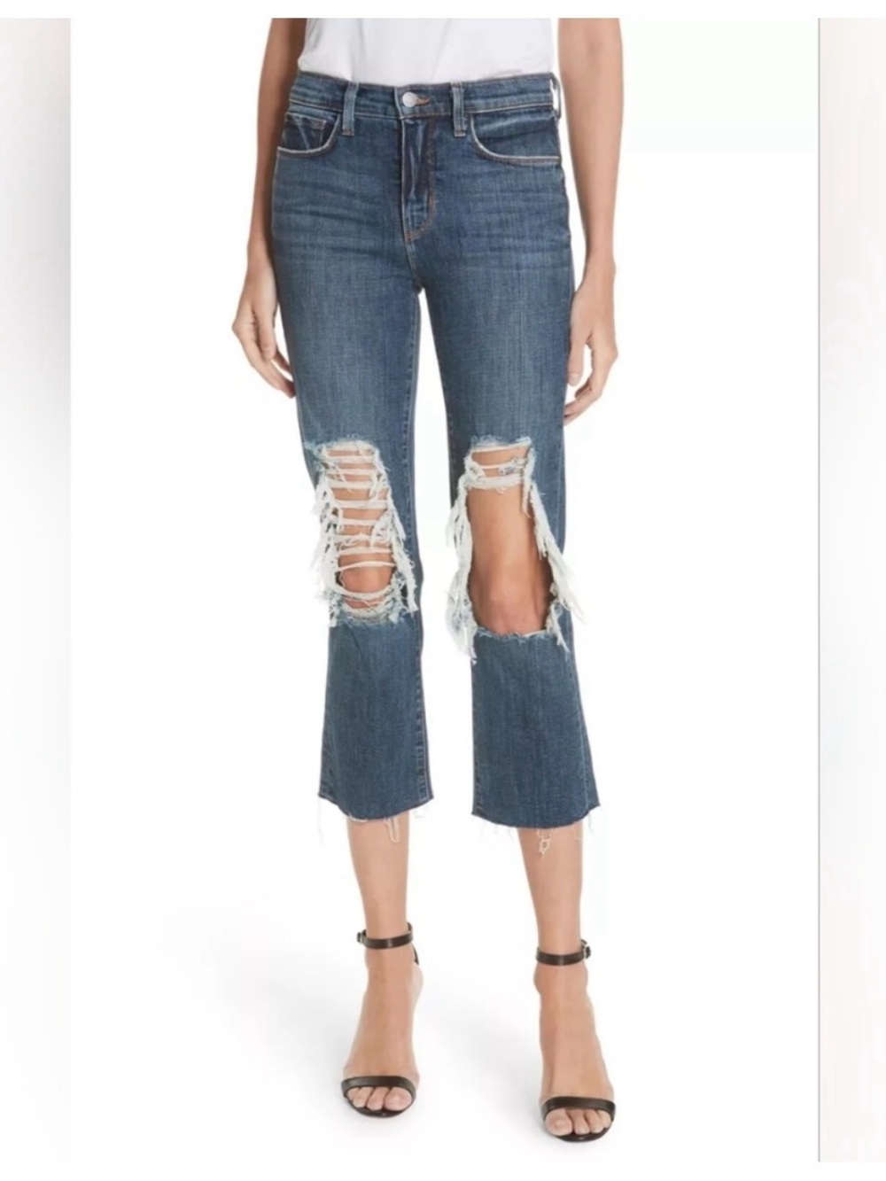 L’agence Jordan Straight Leg Distressed Jeans 24 Dark Wash Edgy City Minimal